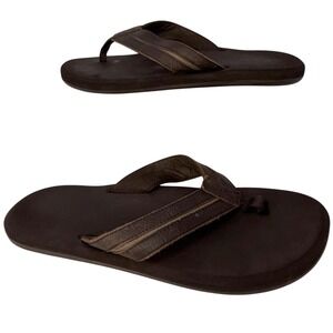 Flojos Flip Flops Mens Brown Thong Sandals Size 10 Leather Strap Casual